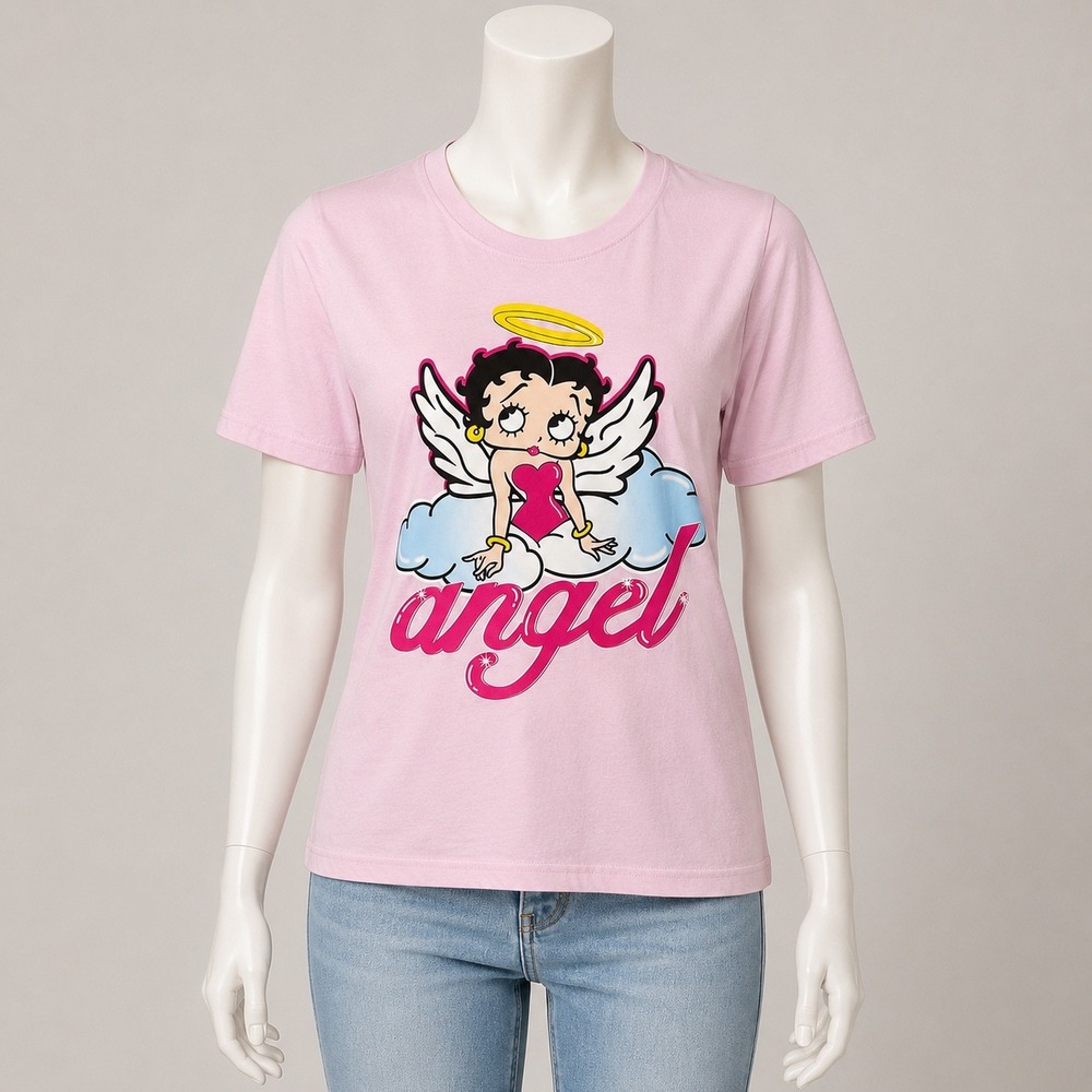 Betty Boop Fleischer Studios Pink Angel Graphic T-Shirt Womens Small New No Tags